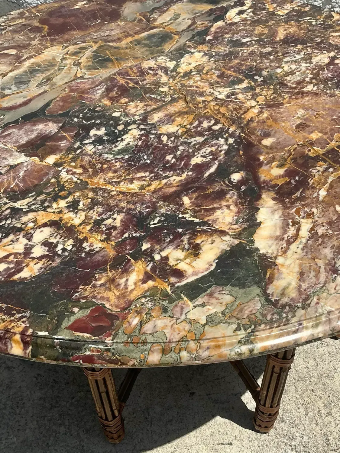 Vintage Coastal McGuire Bamboo Center Hall Table With Stone Top — additional photo 5