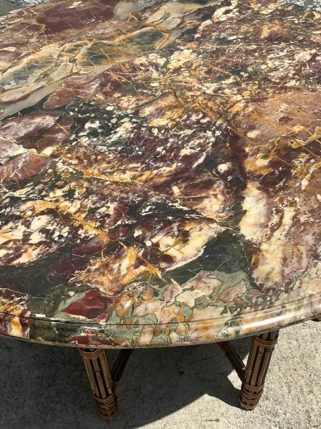 Vintage Coastal McGuire Bamboo Center Hall Table With Stone Top — additional photo 5
