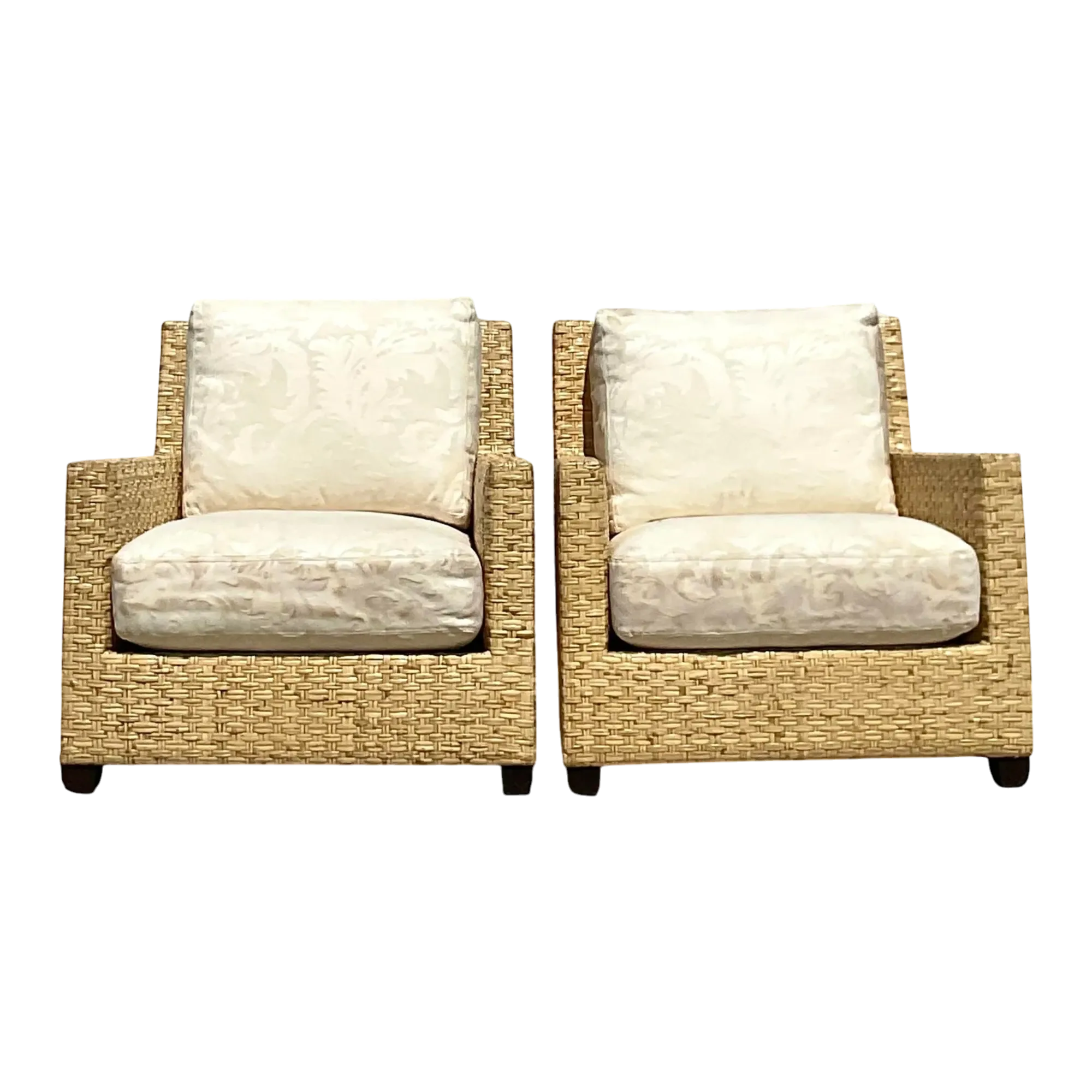 Vintage Coastal McGuire Limited Edition Wide Ribbon Rattan Lounge Chairs-A Pair