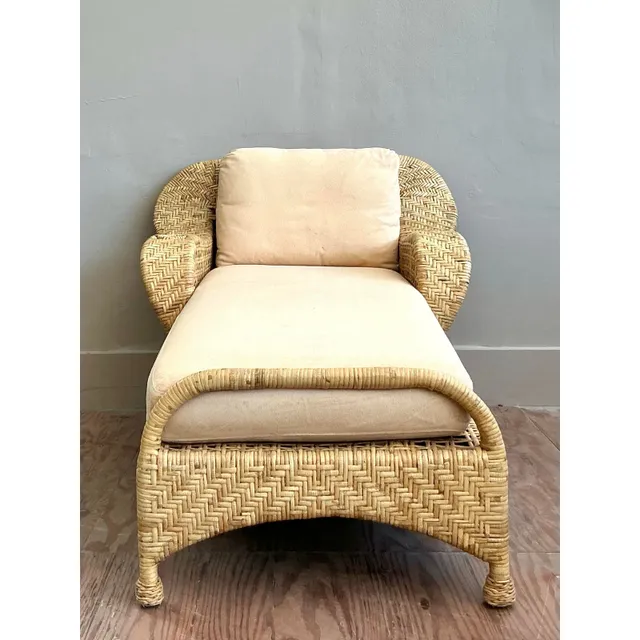 Vintage Coastal McGuire Woven Rattan Chaise Lounge — additional photo 2
