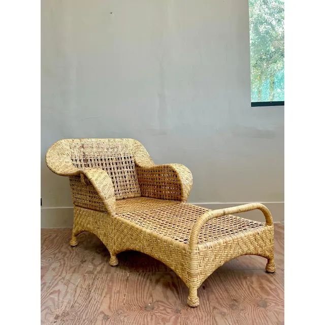 Vintage Coastal McGuire Woven Rattan Chaise Lounge — additional photo 4