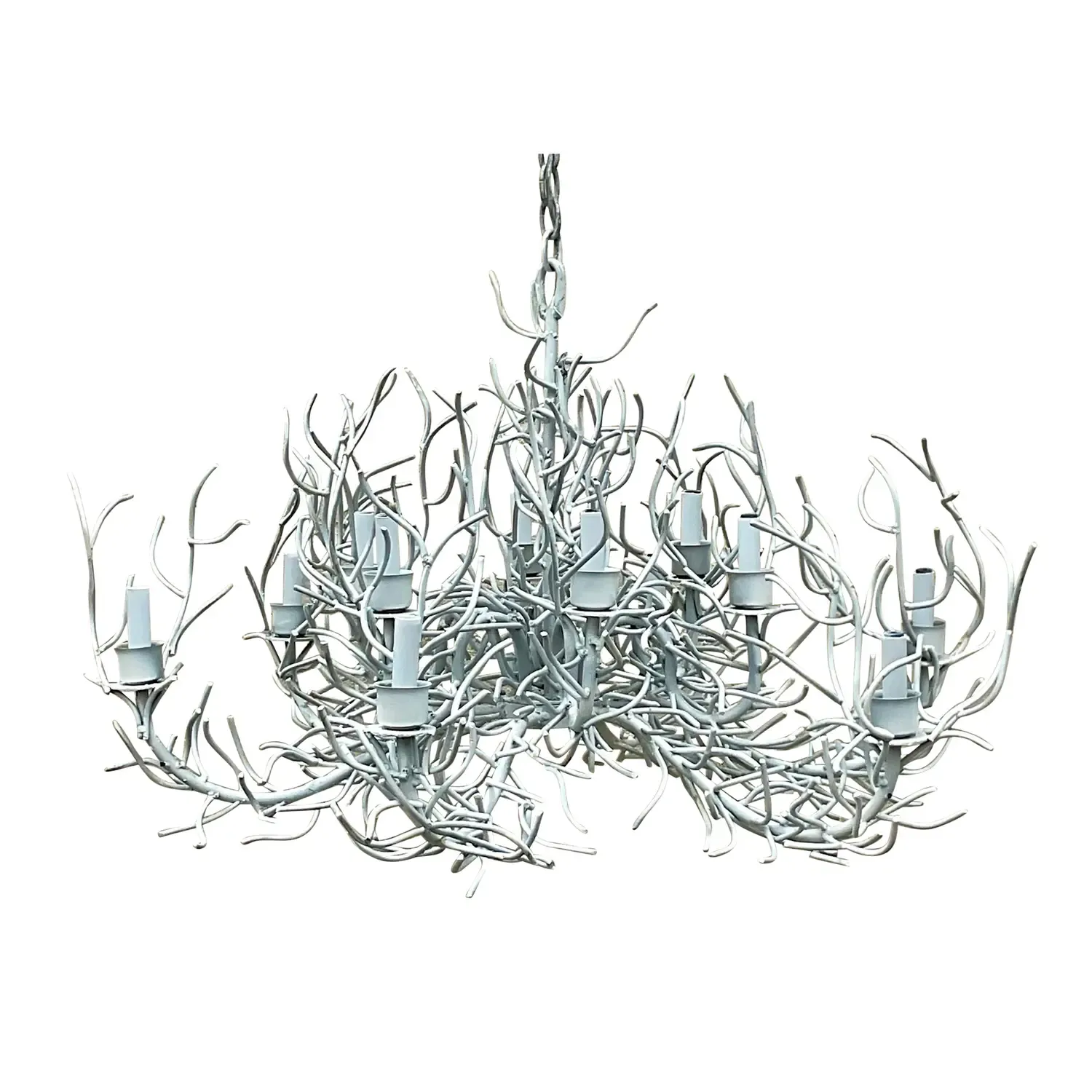 Vintage Coastal Metal Coral Branch Plaster White Chandelier
