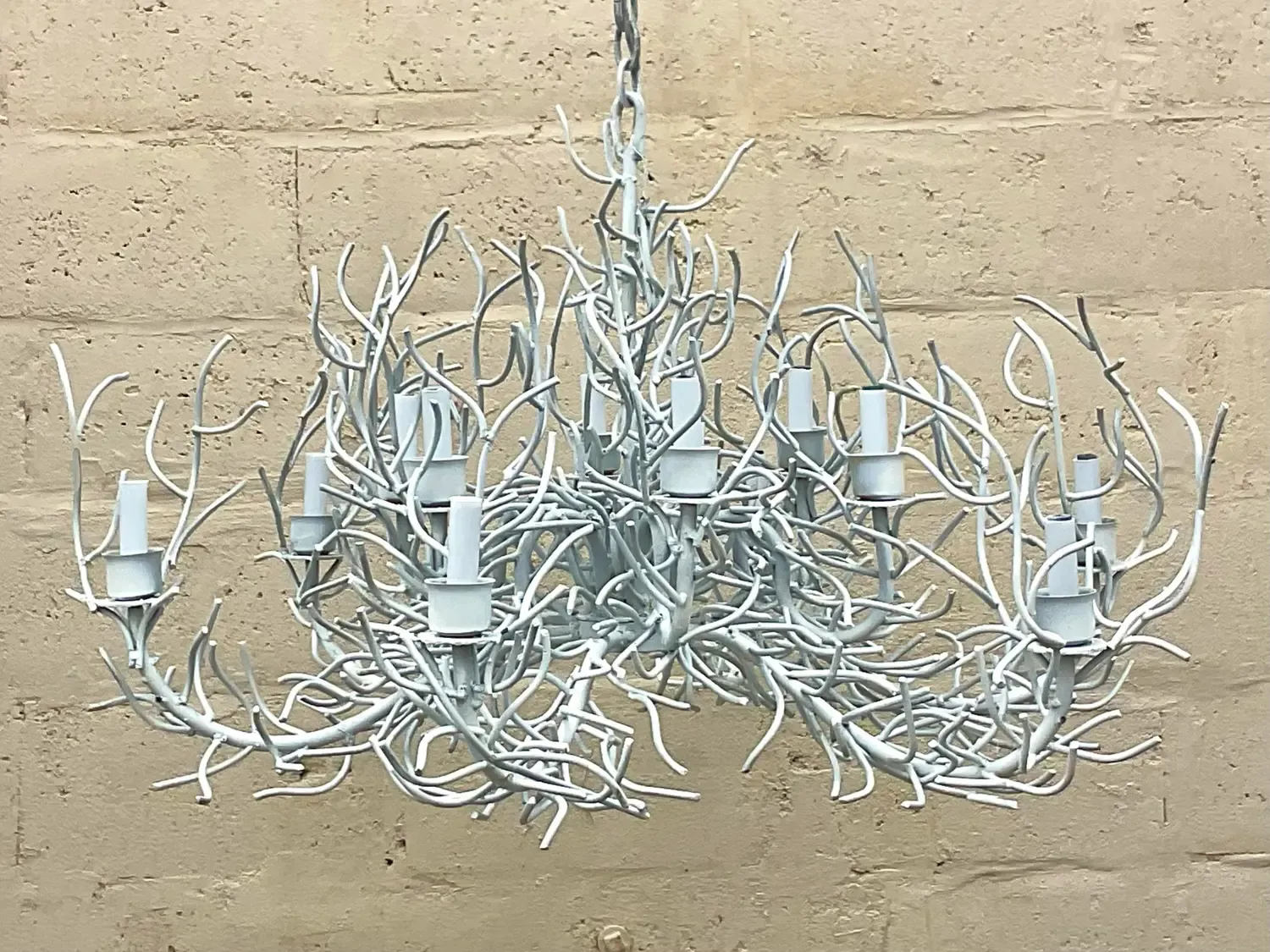 Vintage Coastal Metal Coral Branch Plaster White Chandelier — additional photo 2