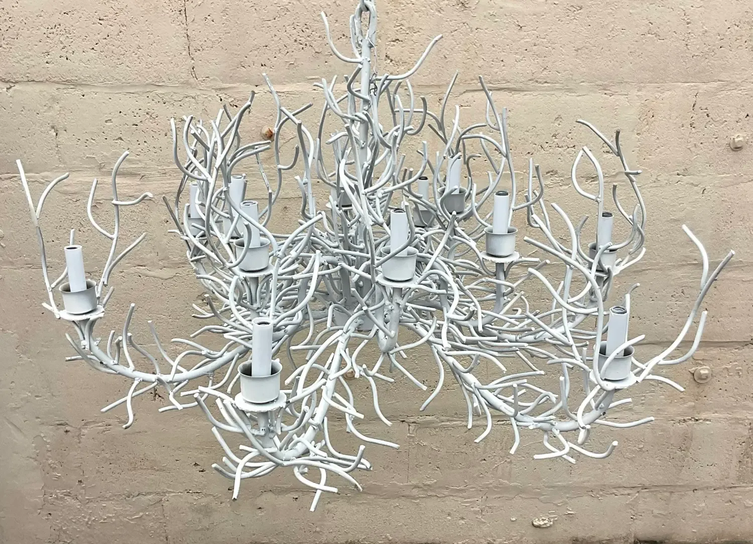 Vintage Coastal Metal Coral Branch Plaster White Chandelier — additional photo 3