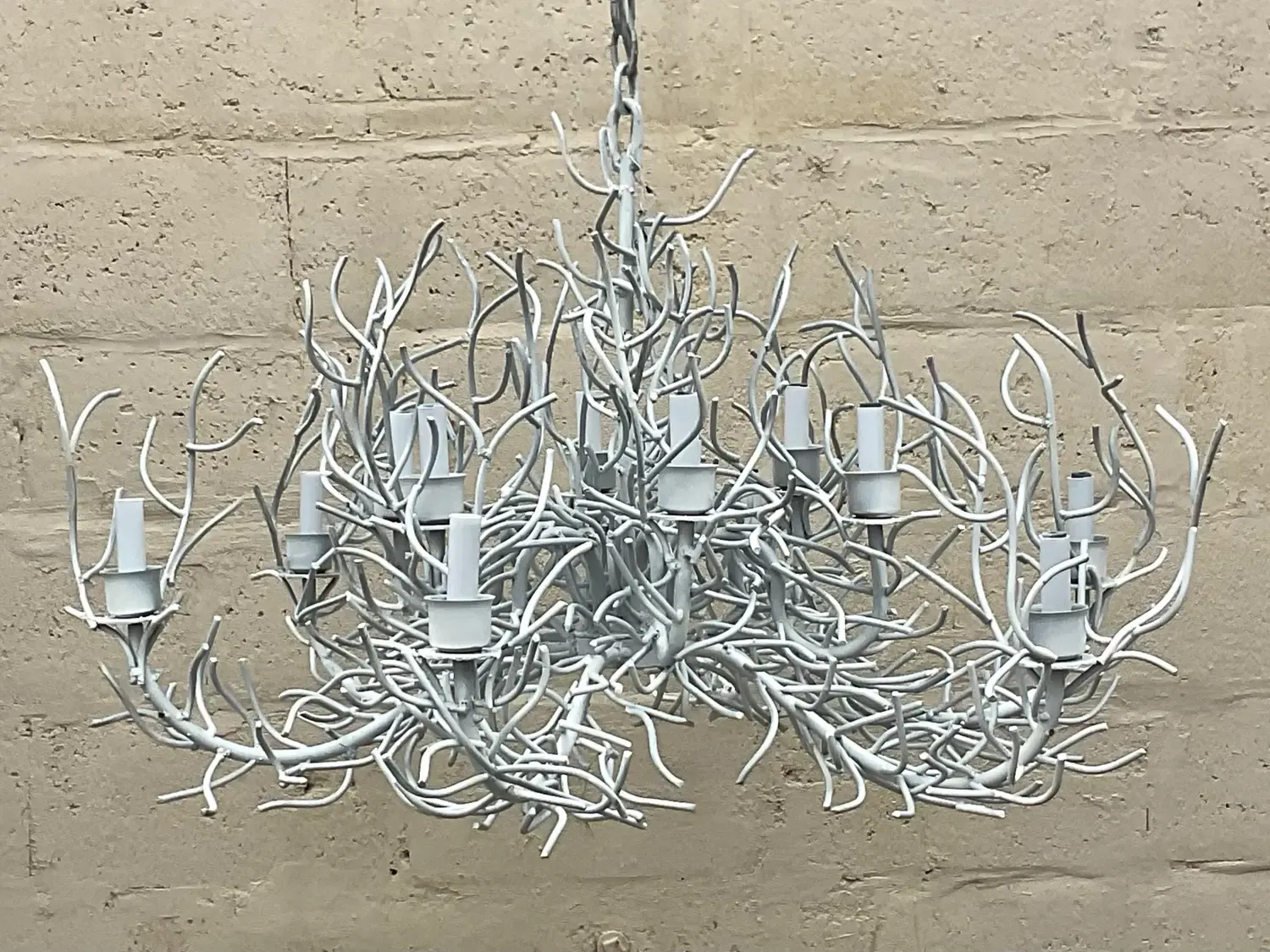 Vintage Coastal Metal Coral Branch Plaster White Chandelier — additional photo 4