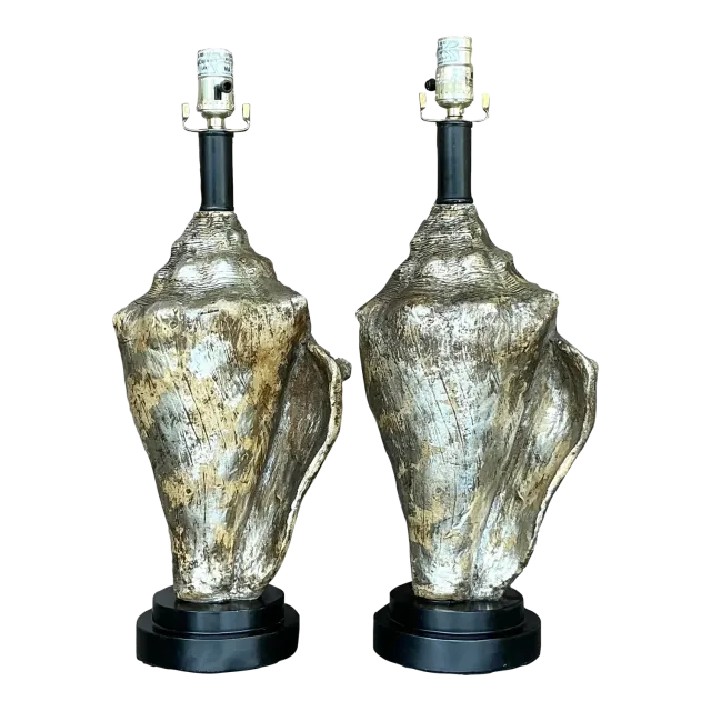 Vintage Coastal Metallic Conch Shell Lamps - a Pair — additional photo 8