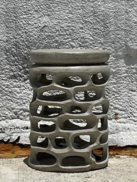 Vintage Coastal Molded Resin Low Stool — additional photo 2