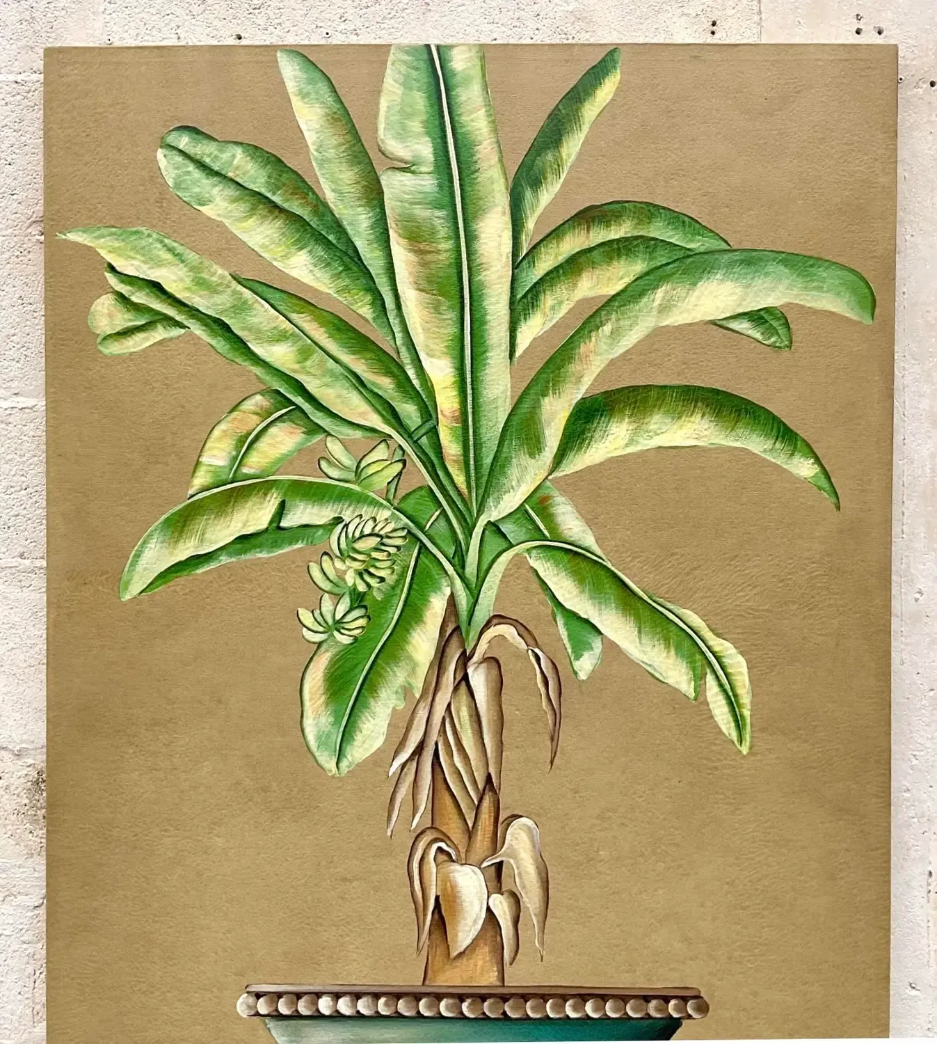 Vintage Coastal Monumental Banana Leaf Original Oil Painting on Canvas — additional photo 2