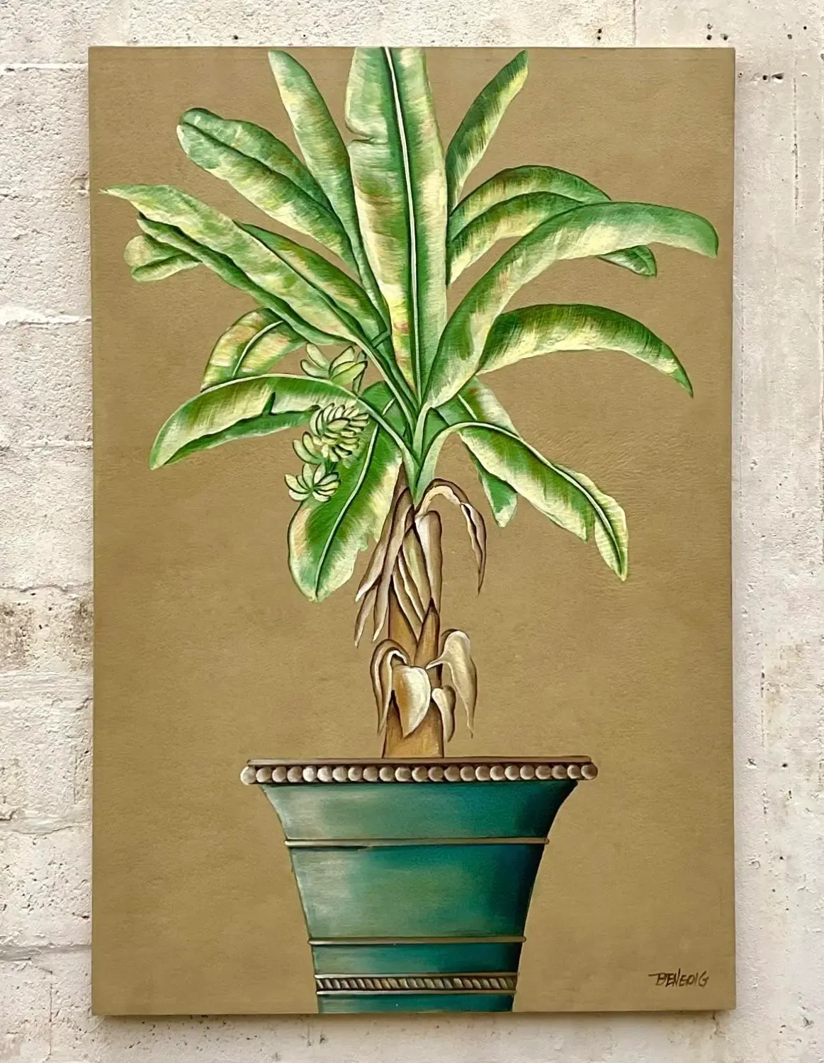 Vintage Coastal Monumental Banana Leaf Original Oil Painting on Canvas — additional photo 4