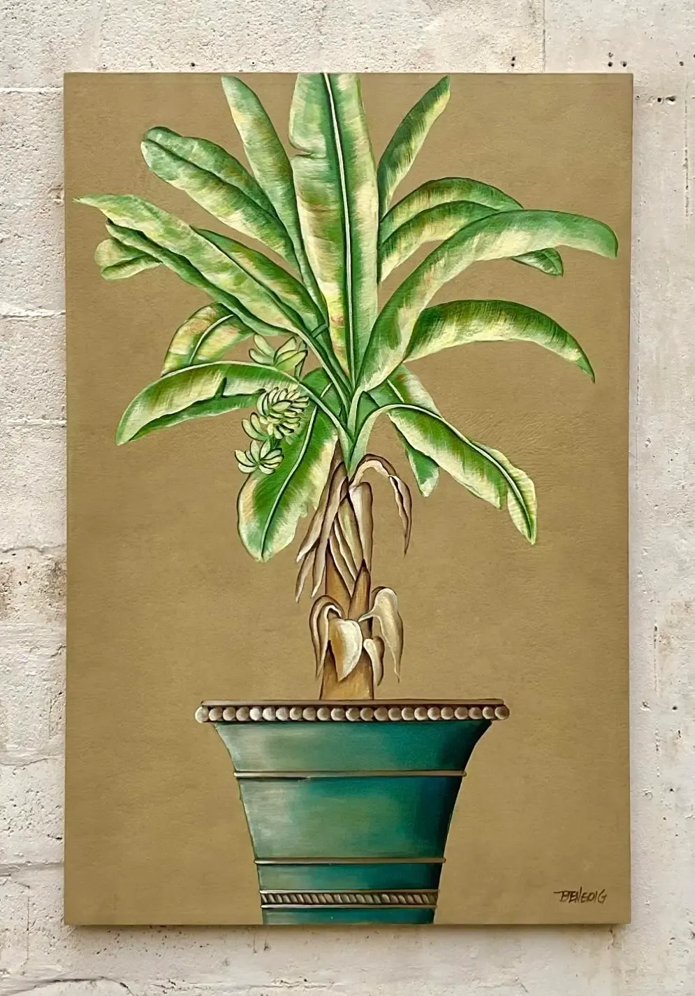 Vintage Coastal Monumental Banana Leaf Original Oil Painting on Canvas — additional photo 5