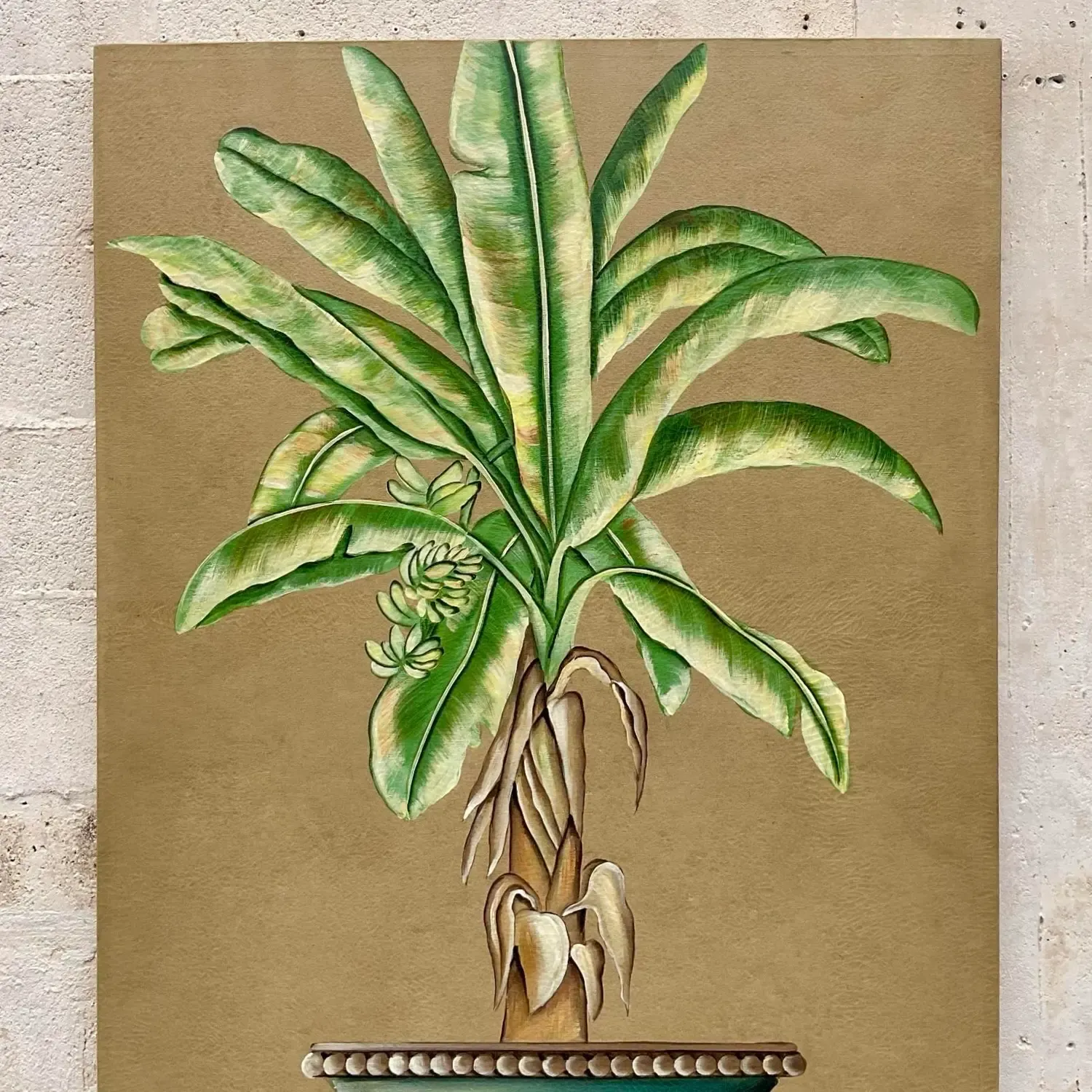 Vintage Coastal Monumental Banana Leaf Original Oil Painting on Canvas — additional photo 6
