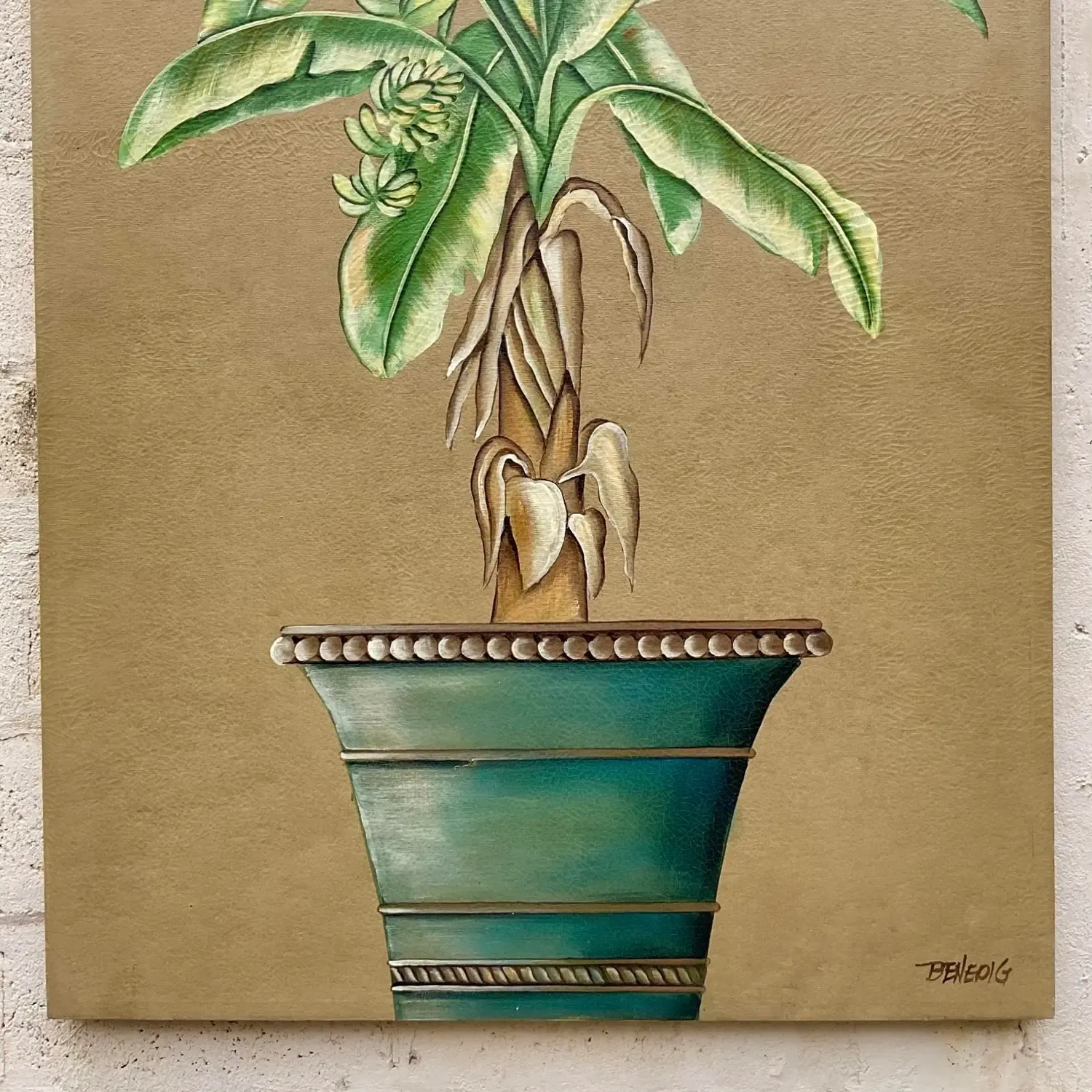Vintage Coastal Monumental Banana Leaf Original Oil Painting on Canvas — additional photo 7