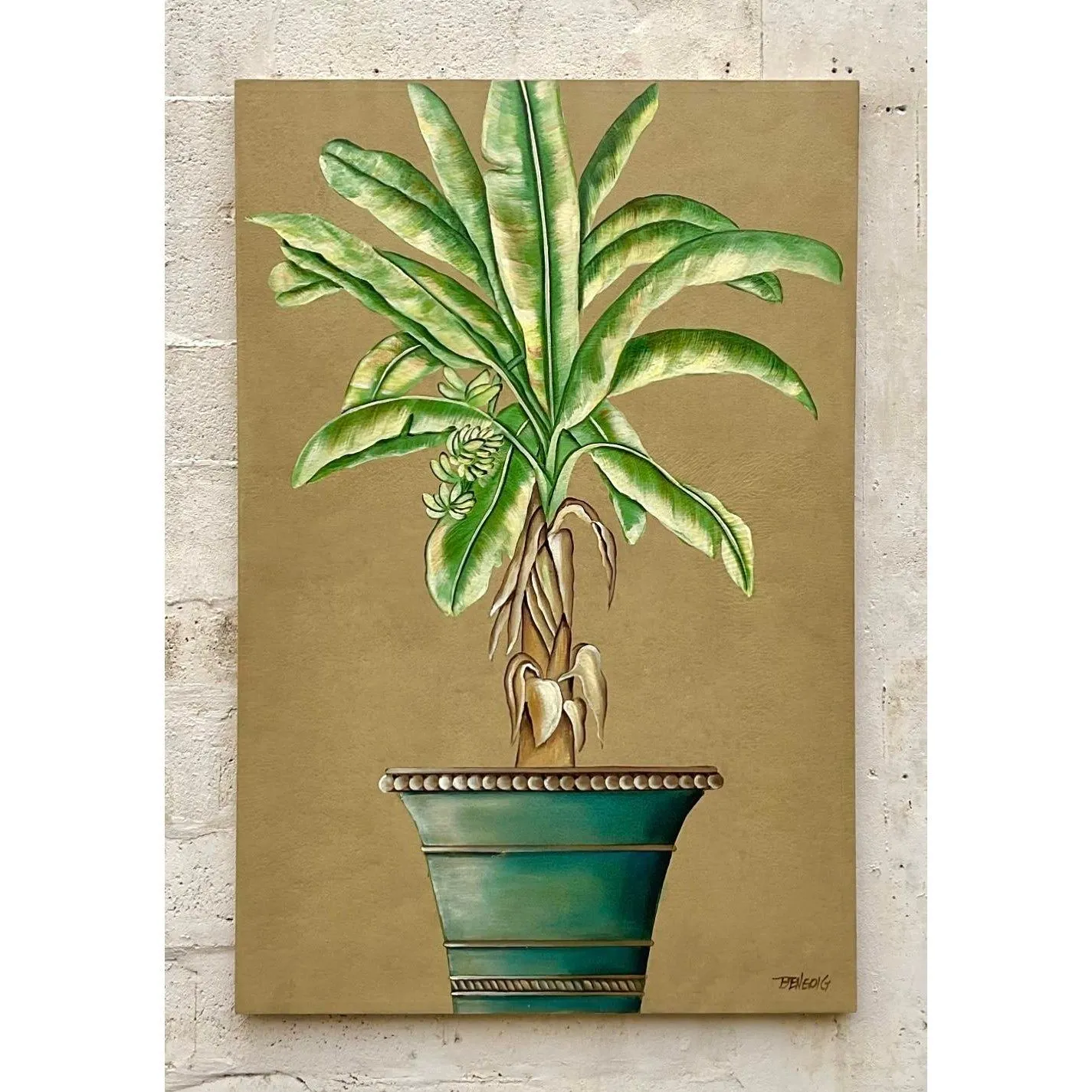 Vintage Coastal Monumental Banana Leaf Original Oil Painting on Canvas — additional photo 8