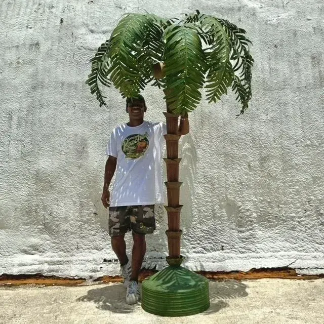 Vintage Coastal Monumental Painted Steel Palm Tree