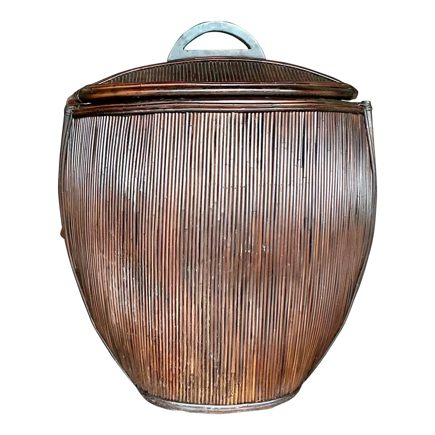 Vintage Coastal Monumental Pencil Reed Lidded Basket