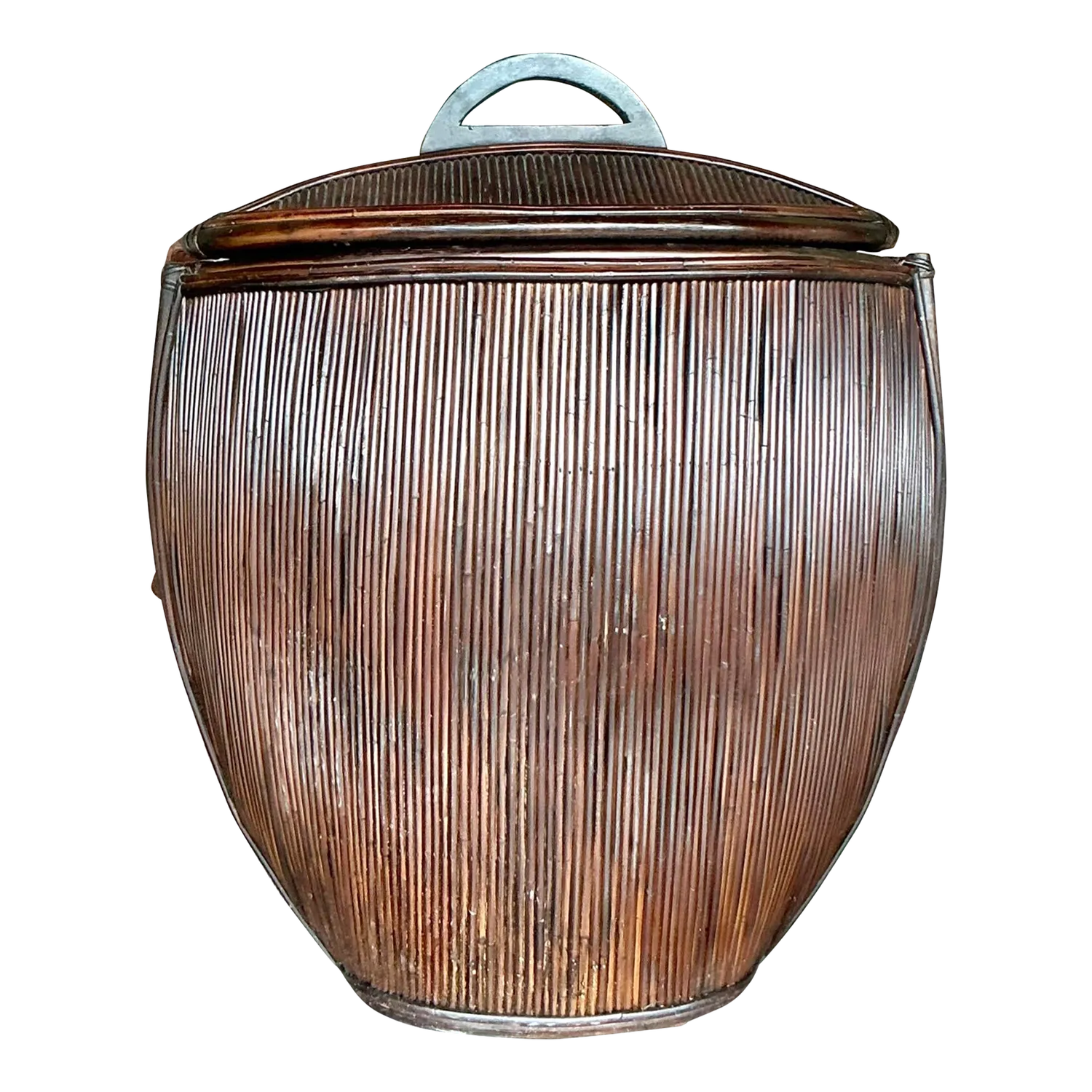Vintage Coastal Monumental Pencil Reed Lidded Basket — additional photo 2