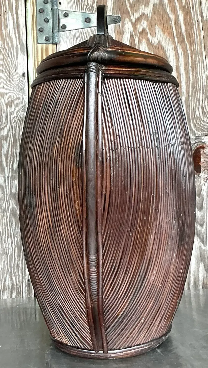 Vintage Coastal Monumental Pencil Reed Lidded Basket — additional photo 3