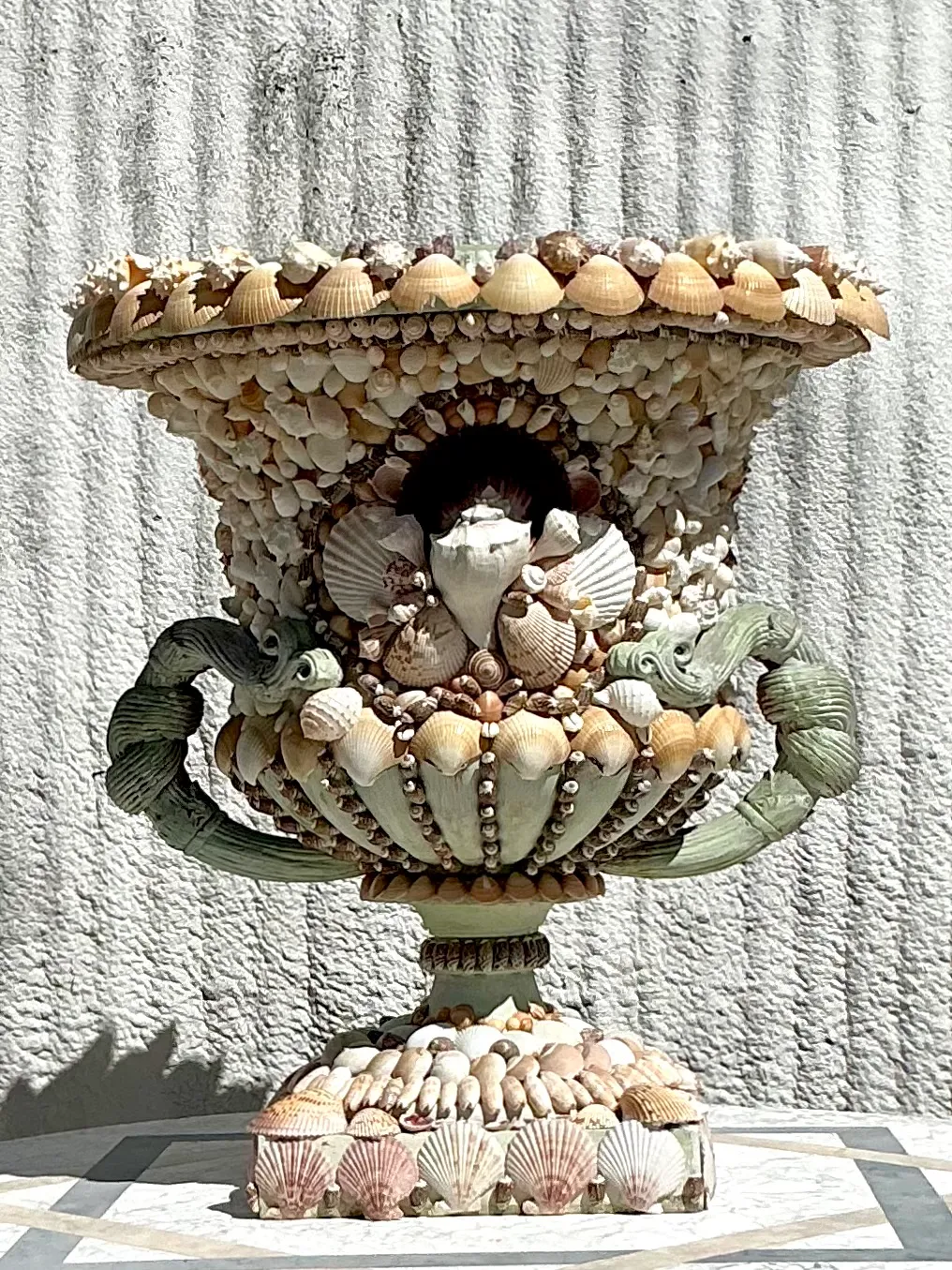 Vintage Coastal Monumental Shell Encrusted Urn — additional photo 4