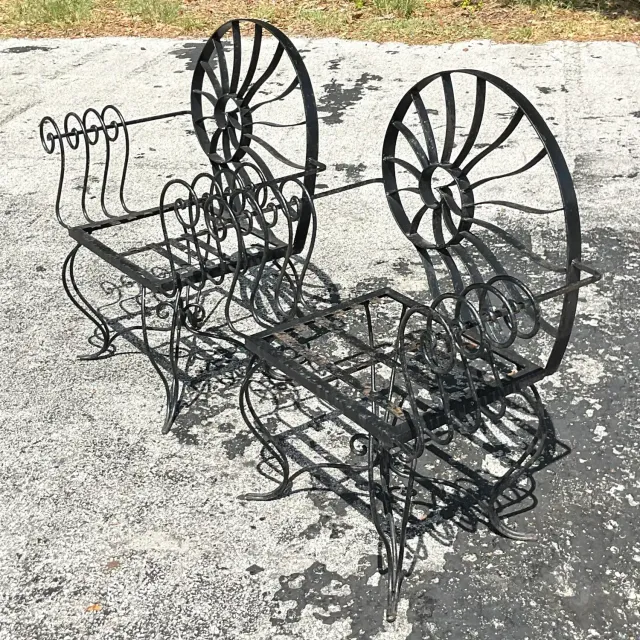 Vintage Coastal Nautilus Shell Wrought Iron Lounge Chairs - a Pair — additional photo 2