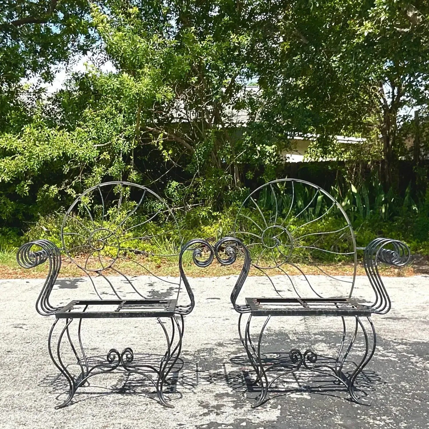 Vintage Coastal Nautilus Shell Wrought Iron Lounge Chairs - a Pair — additional photo 3