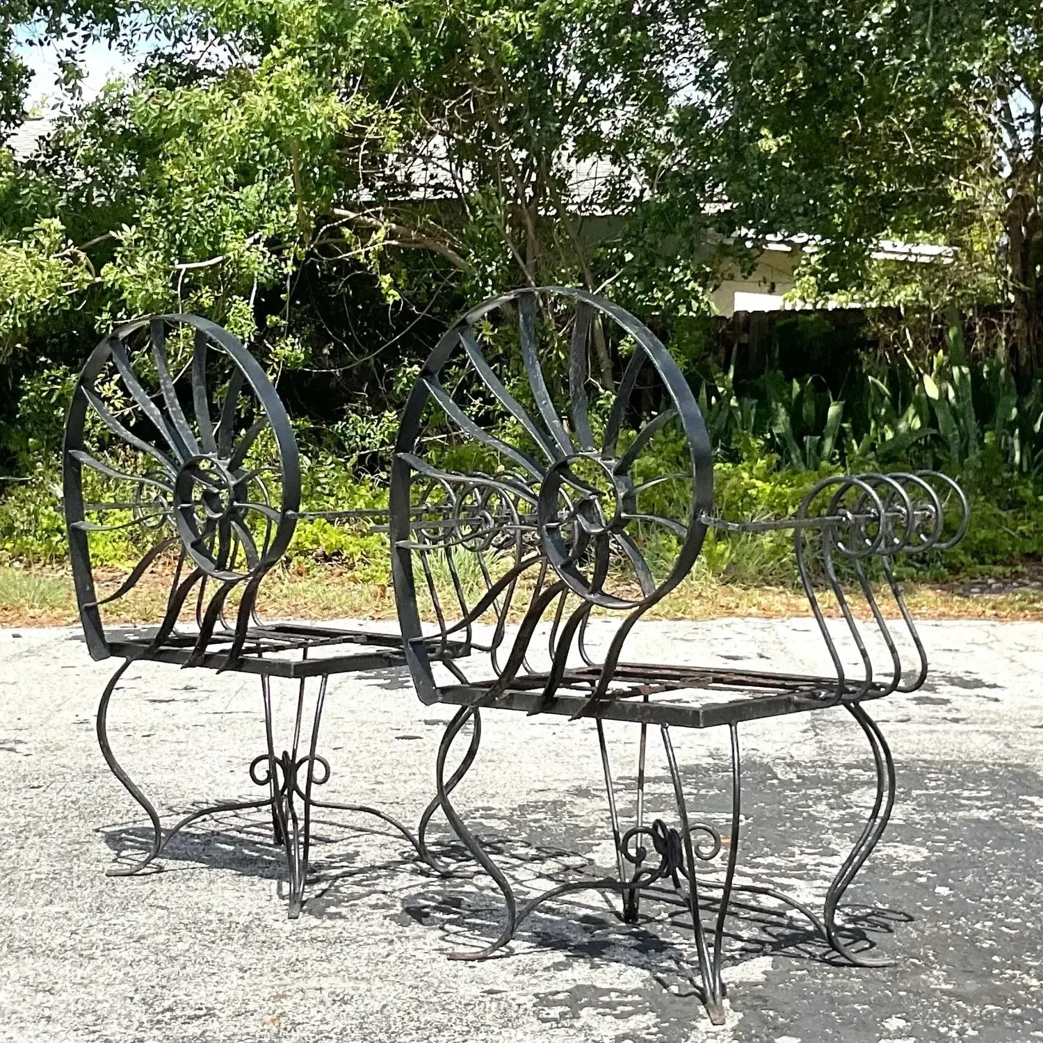Vintage Coastal Nautilus Shell Wrought Iron Lounge Chairs - a Pair — additional photo 5