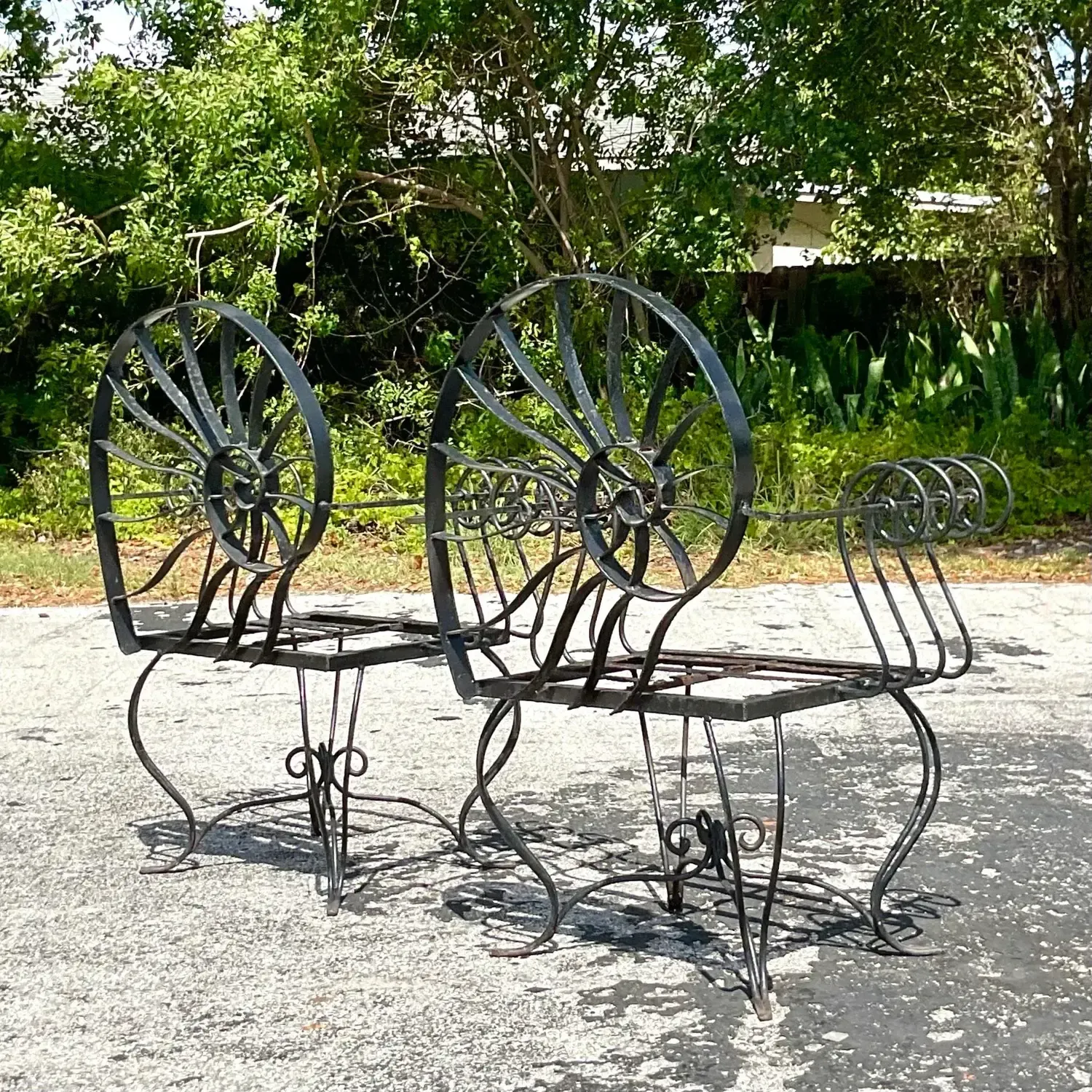 Vintage Coastal Nautilus Shell Wrought Iron Lounge Chairs - a Pair — additional photo 6