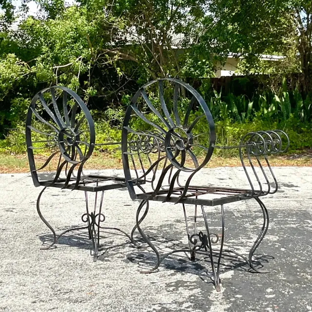Vintage Coastal Nautilus Shell Wrought Iron Lounge Chairs - a Pair — additional photo 6