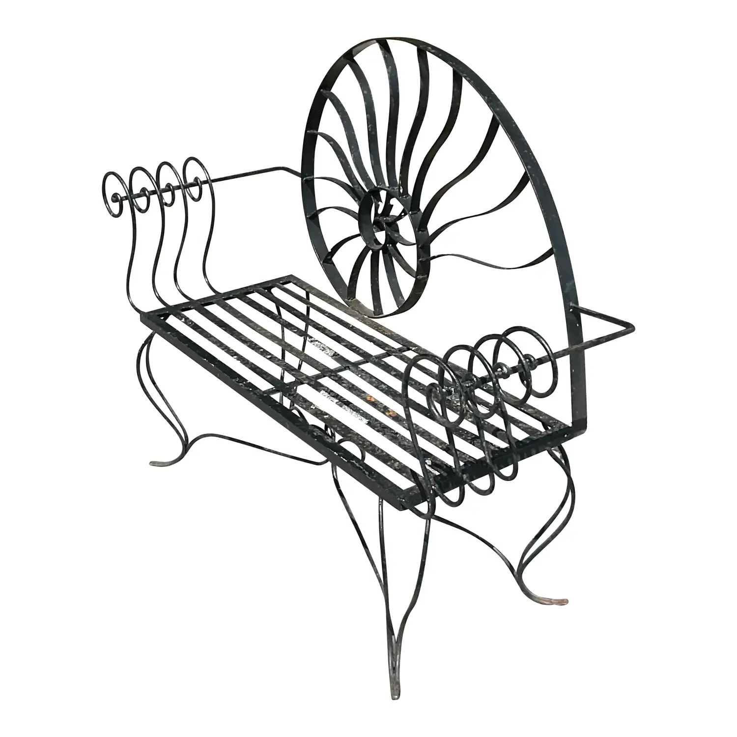 Vintage Coastal Nautilus Shell Wrought Iron Loveseat