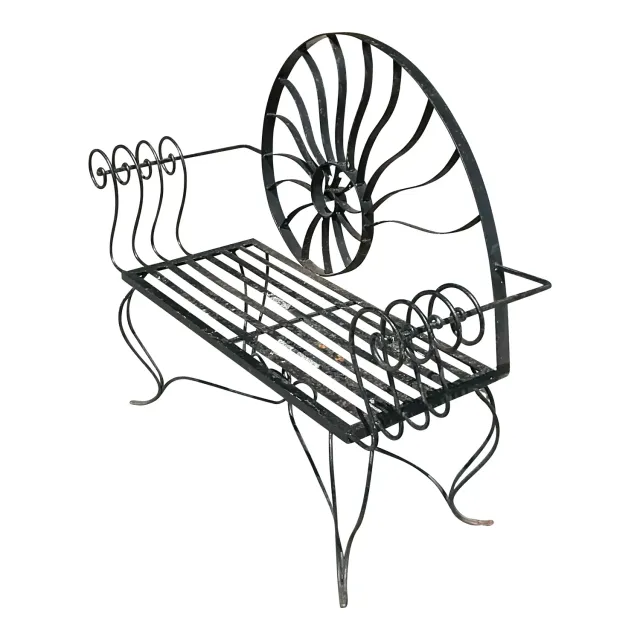 Vintage Coastal Nautilus Shell Wrought Iron Loveseat — additional photo 1