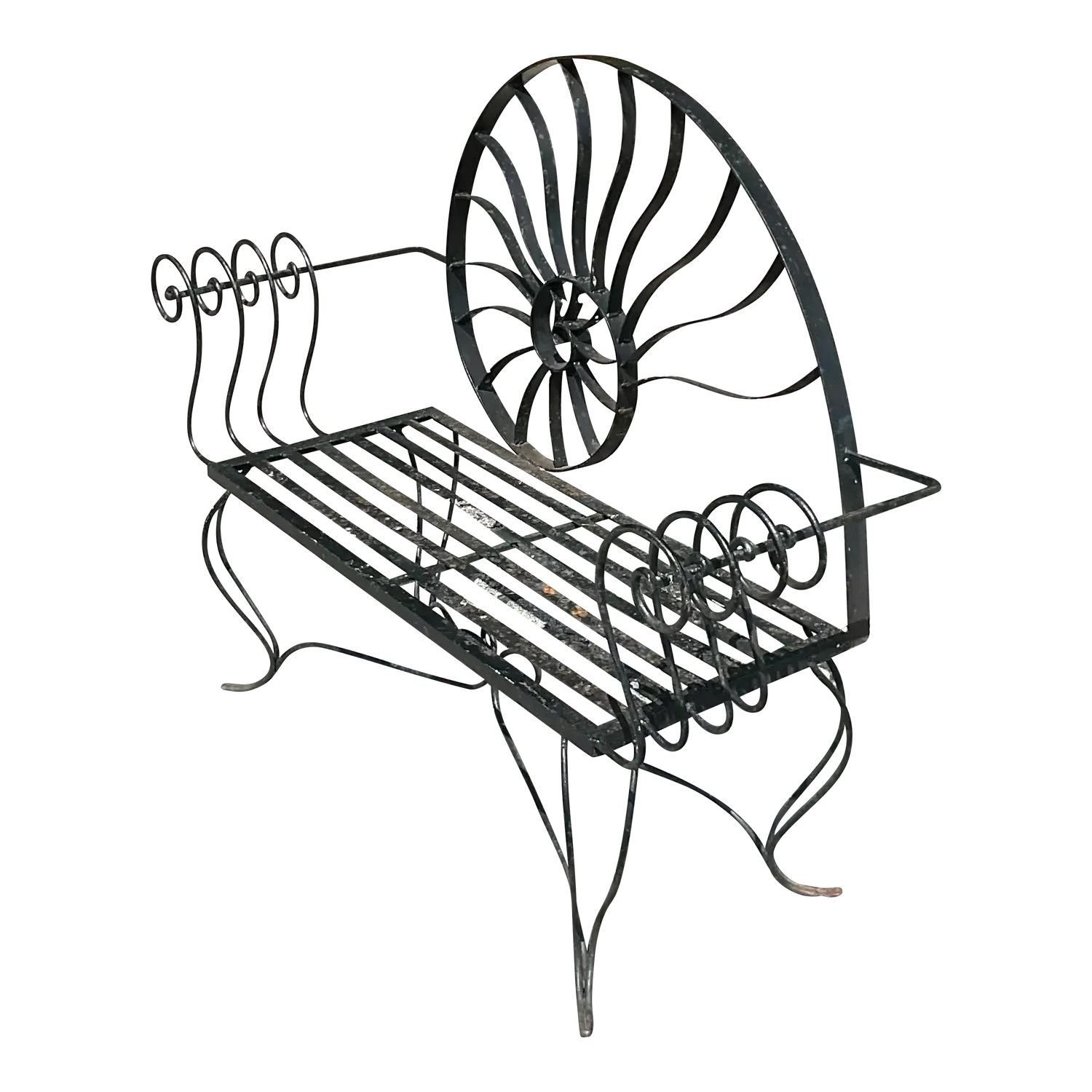 Vintage Coastal Nautilus Shell Wrought Iron Loveseat — additional photo 2