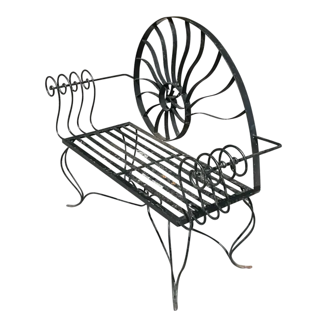 Vintage Coastal Nautilus Shell Wrought Iron Loveseat — additional photo 2