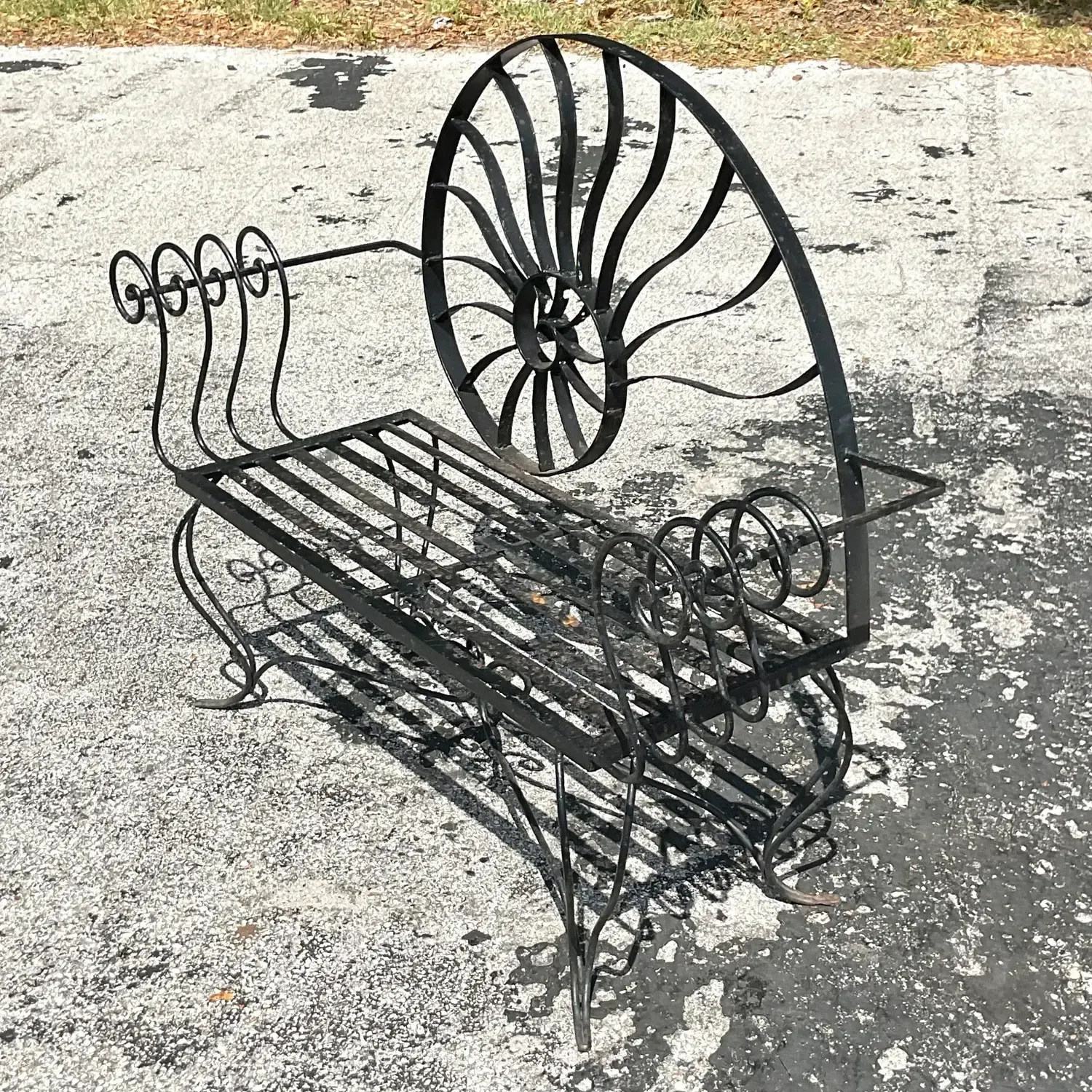Vintage Coastal Nautilus Shell Wrought Iron Loveseat — additional photo 5