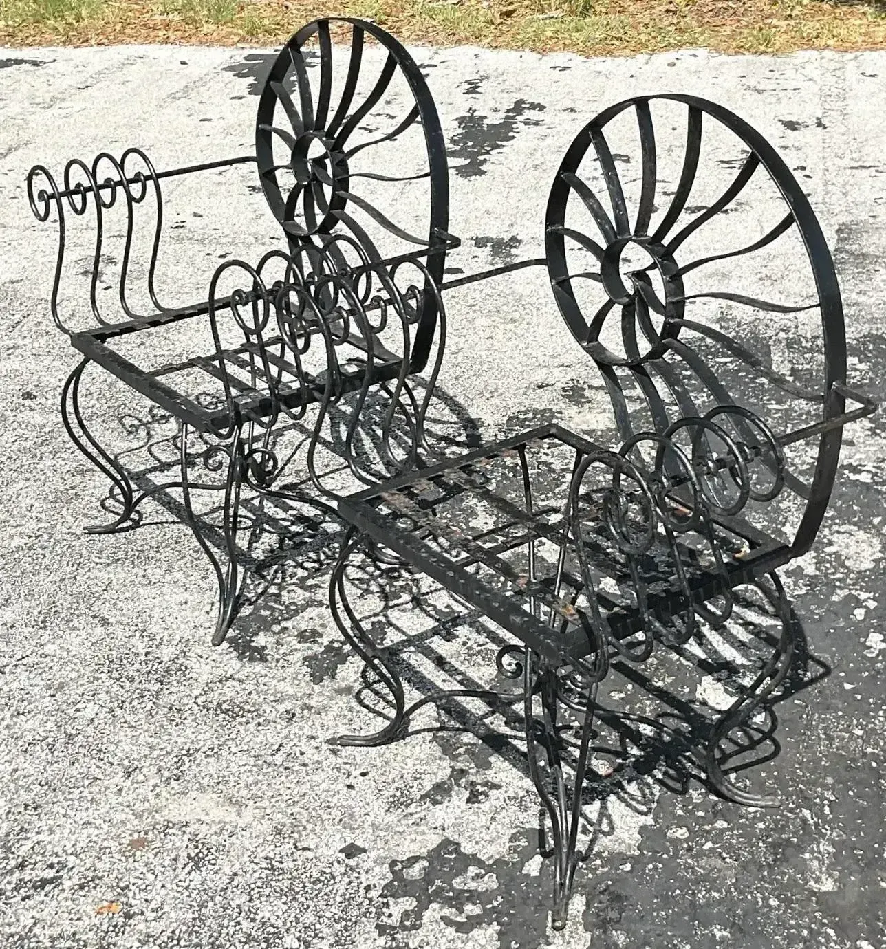 Vintage Coastal Nautilus Shell Wrought Iron Loveseat — additional photo 6
