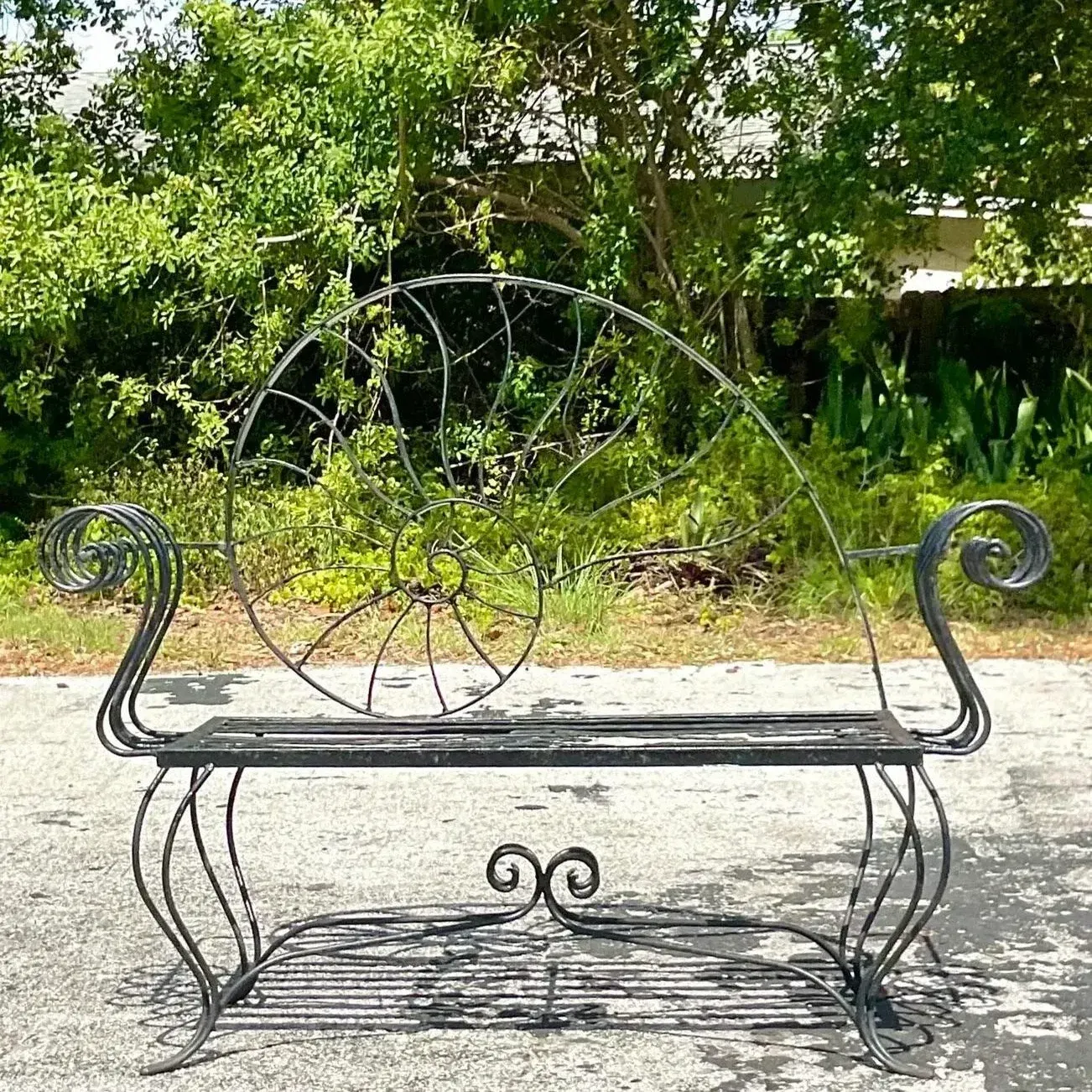 Vintage Coastal Nautilus Shell Wrought Iron Loveseat — additional photo 8