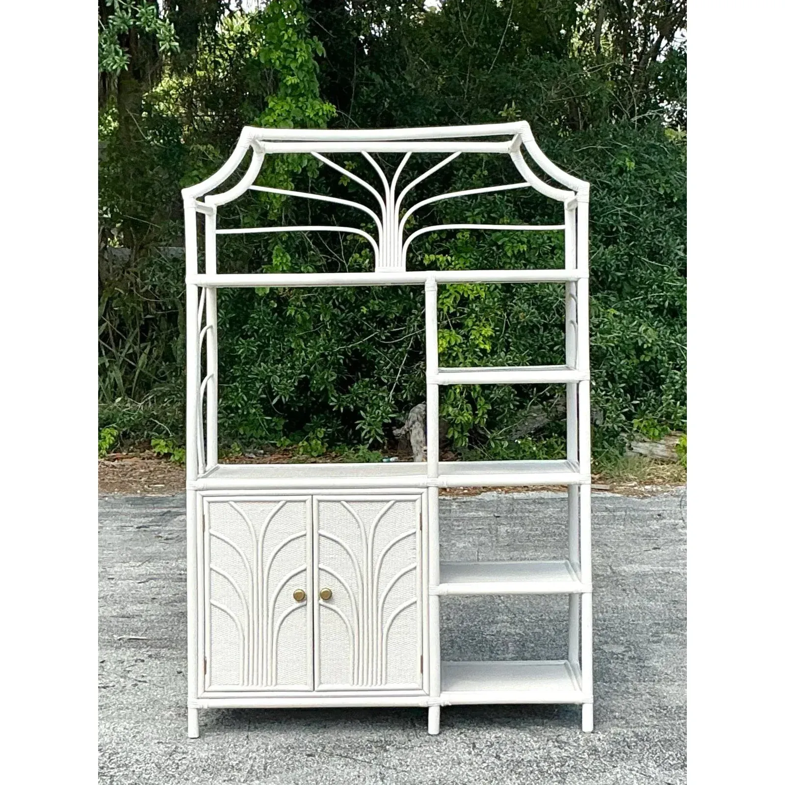 Vintage Coastal Notched Rattan Etagere — additional photo 2