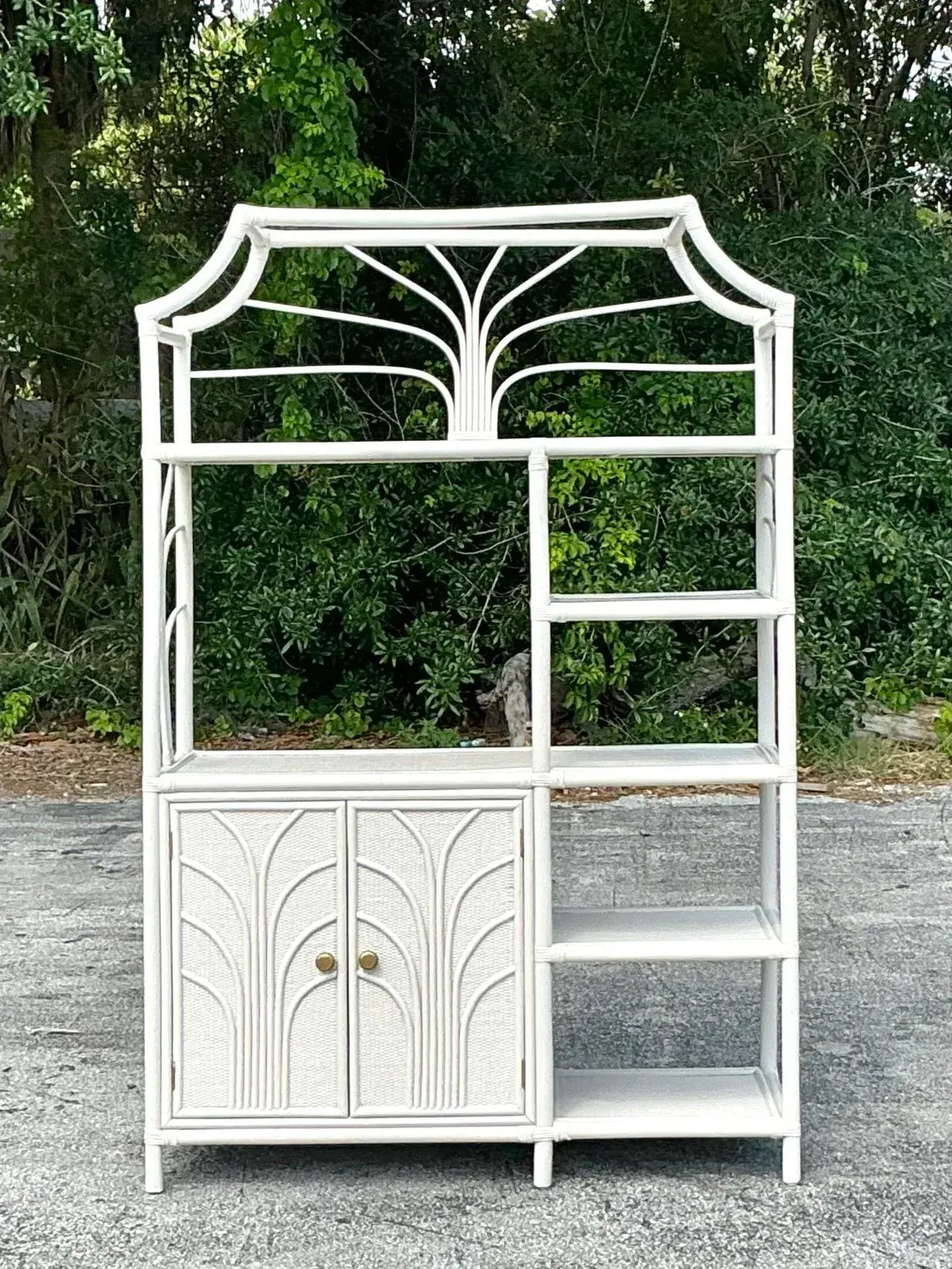 Vintage Coastal Notched Rattan Etagere — additional photo 2