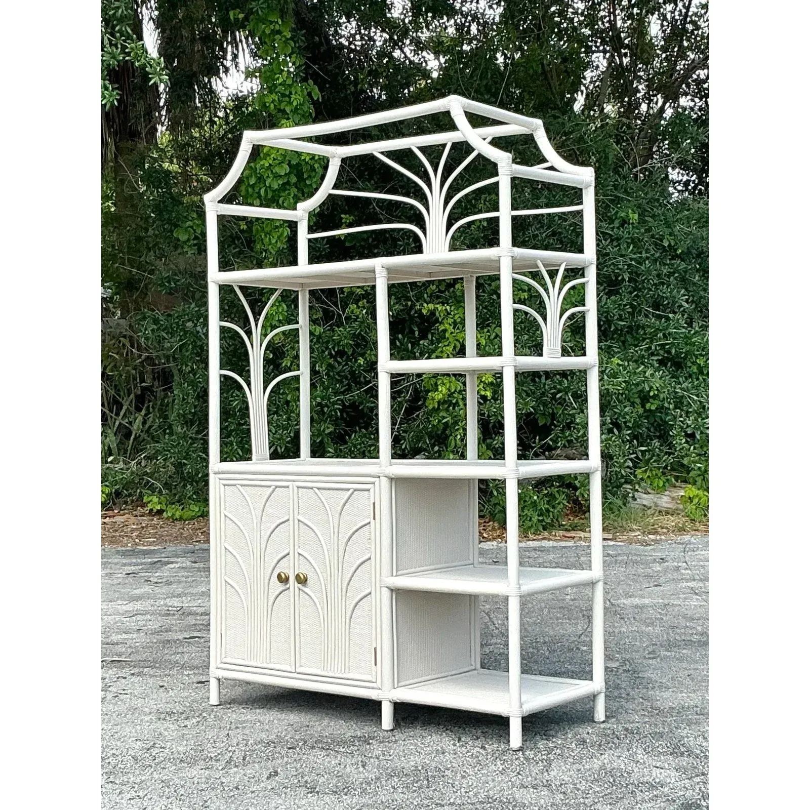 Vintage Coastal Notched Rattan Etagere — additional photo 3