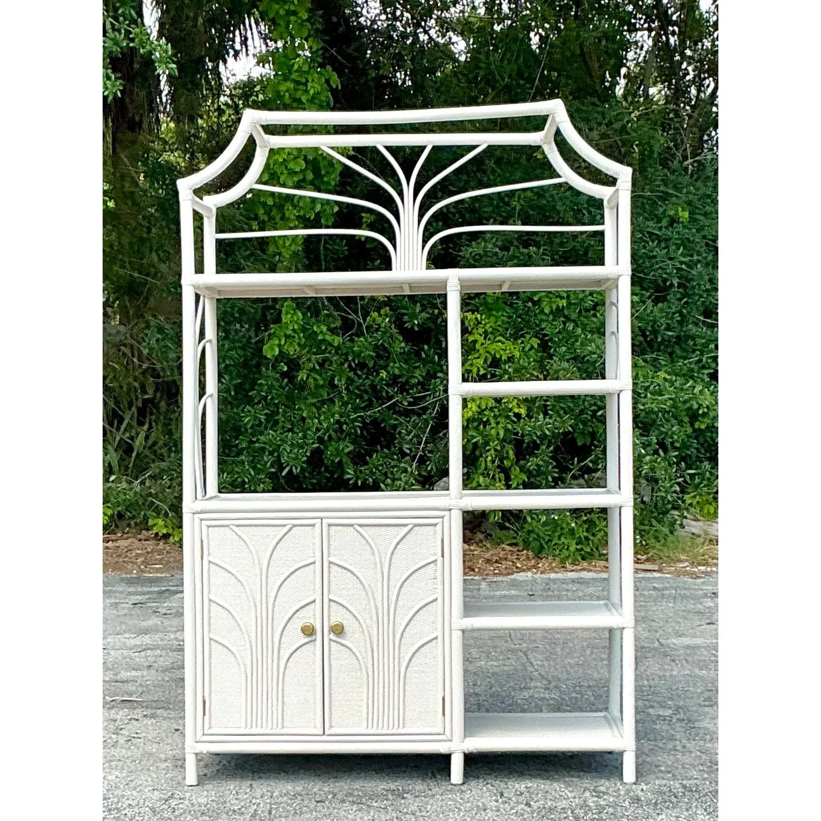 Vintage Coastal Notched Rattan Etagere — additional photo 1