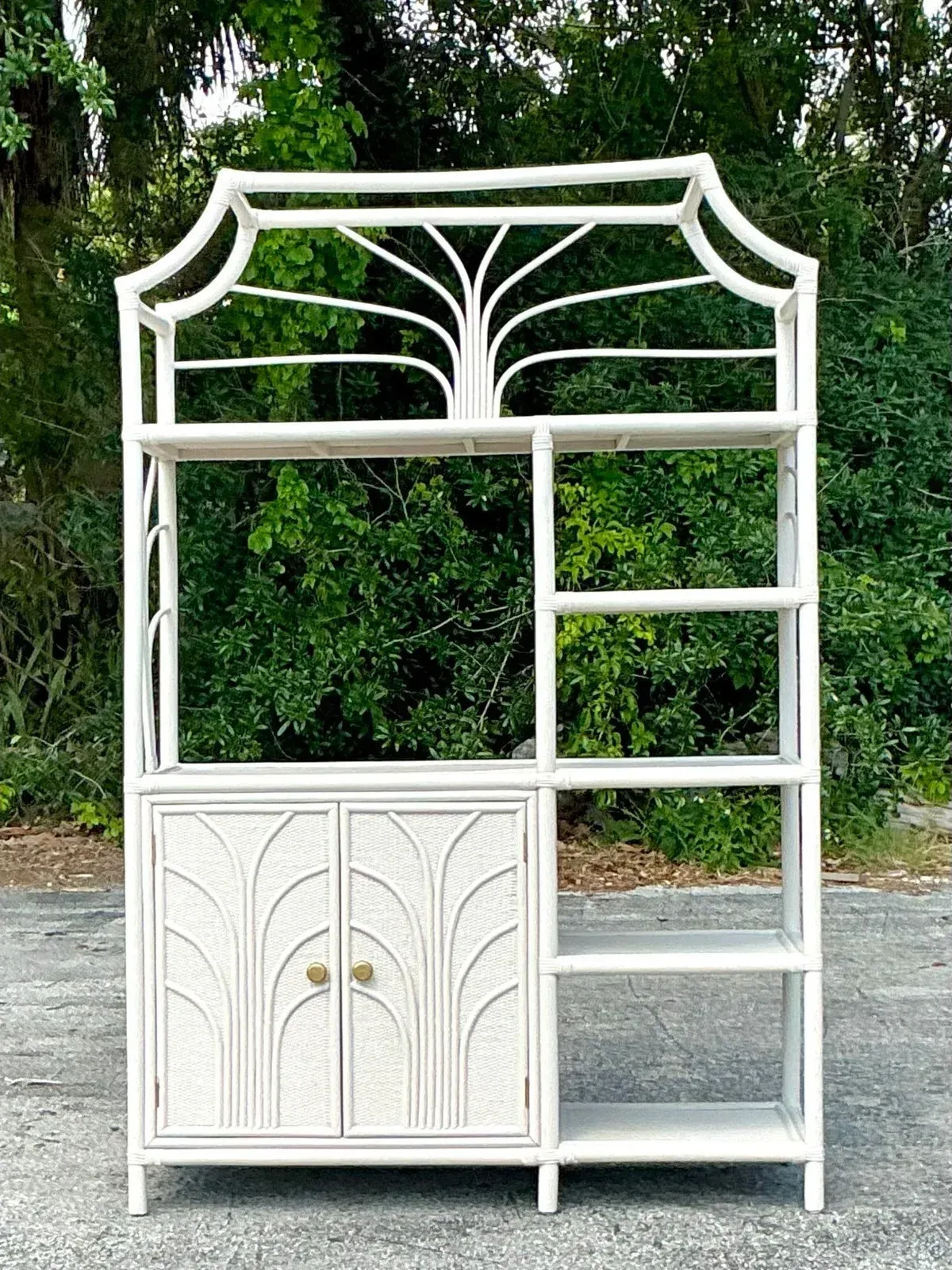 Vintage Coastal Notched Rattan Etagere