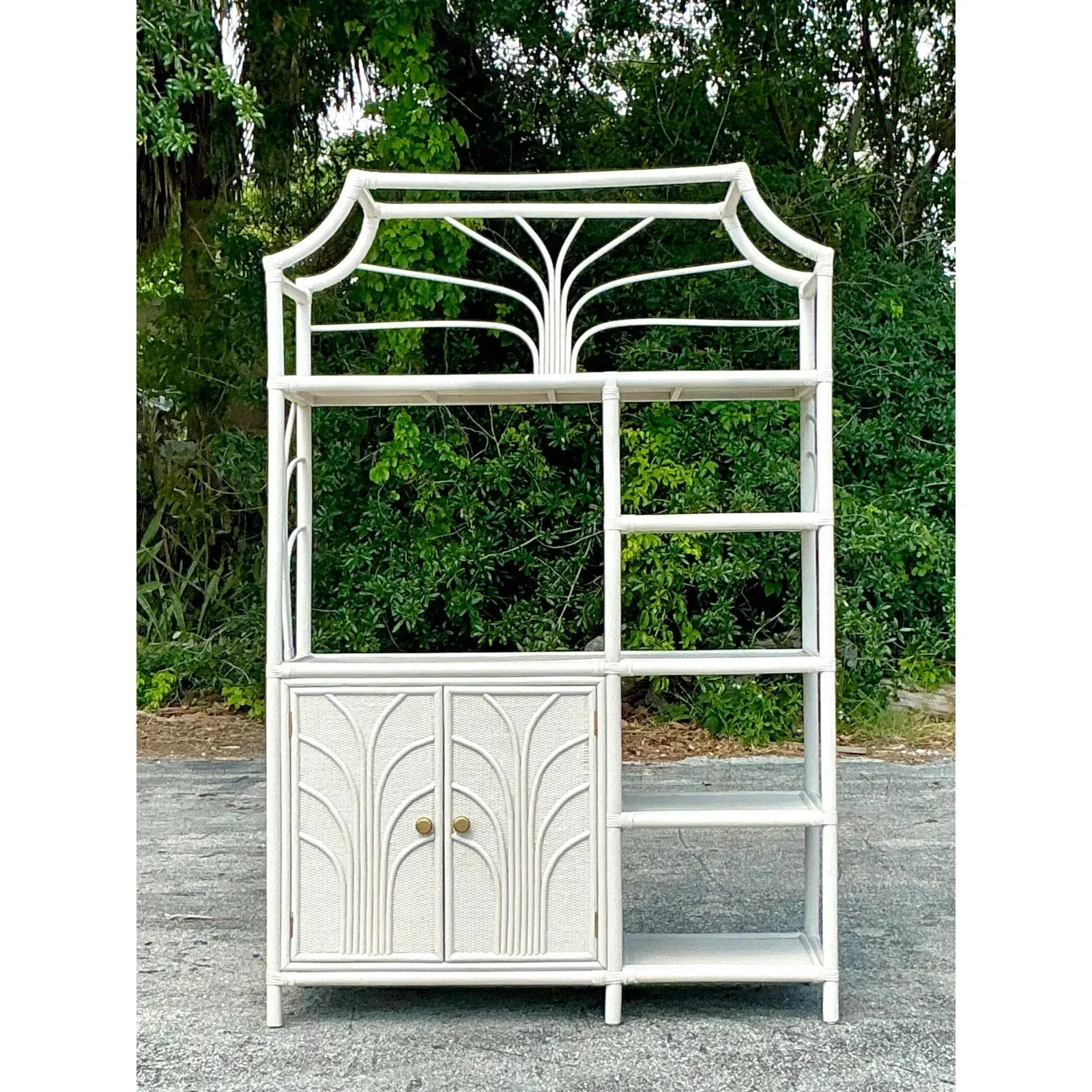 Vintage Coastal Notched Rattan Etagere — additional photo 4