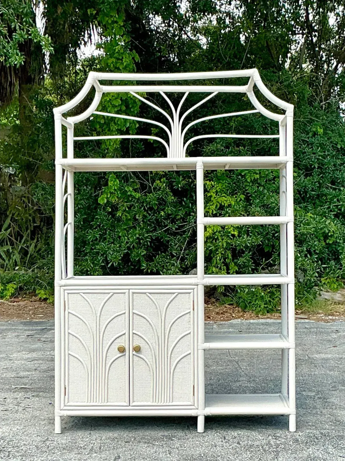 Vintage Coastal Notched Rattan Etagere — additional photo 4