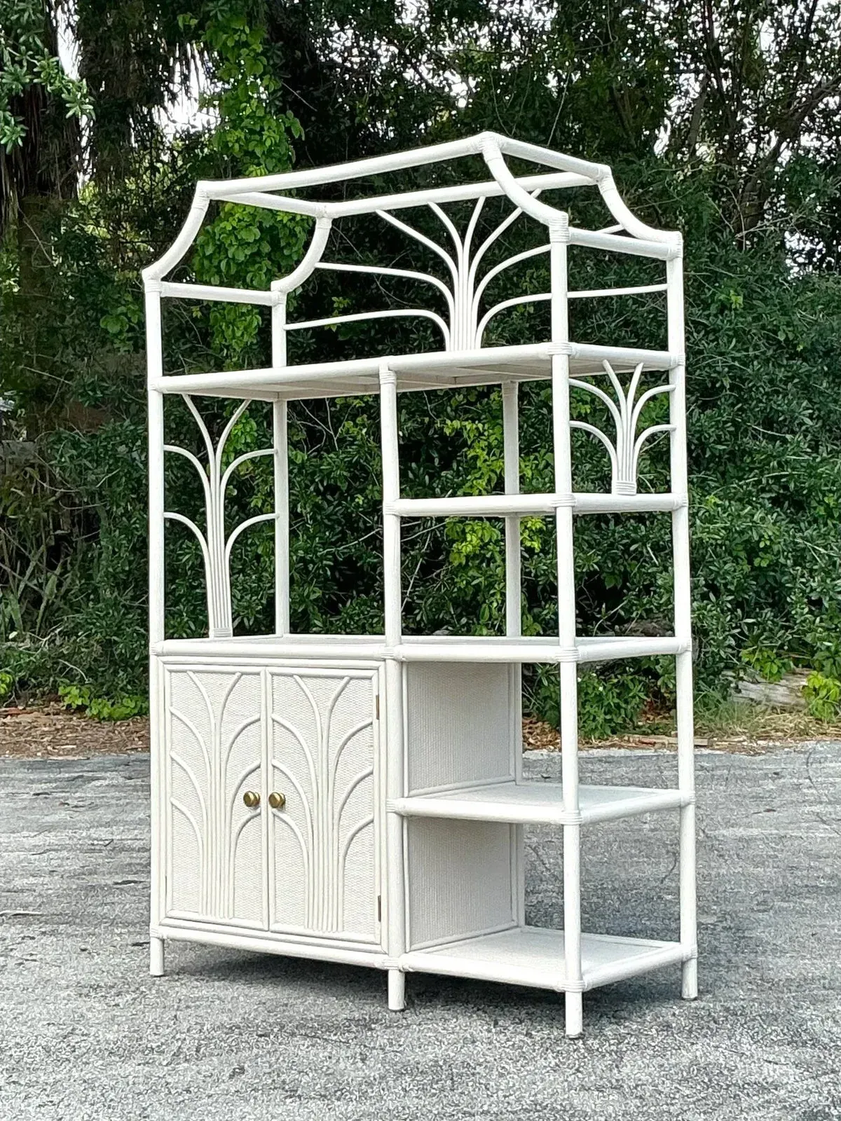 Vintage Coastal Notched Rattan Etagere — additional photo 5
