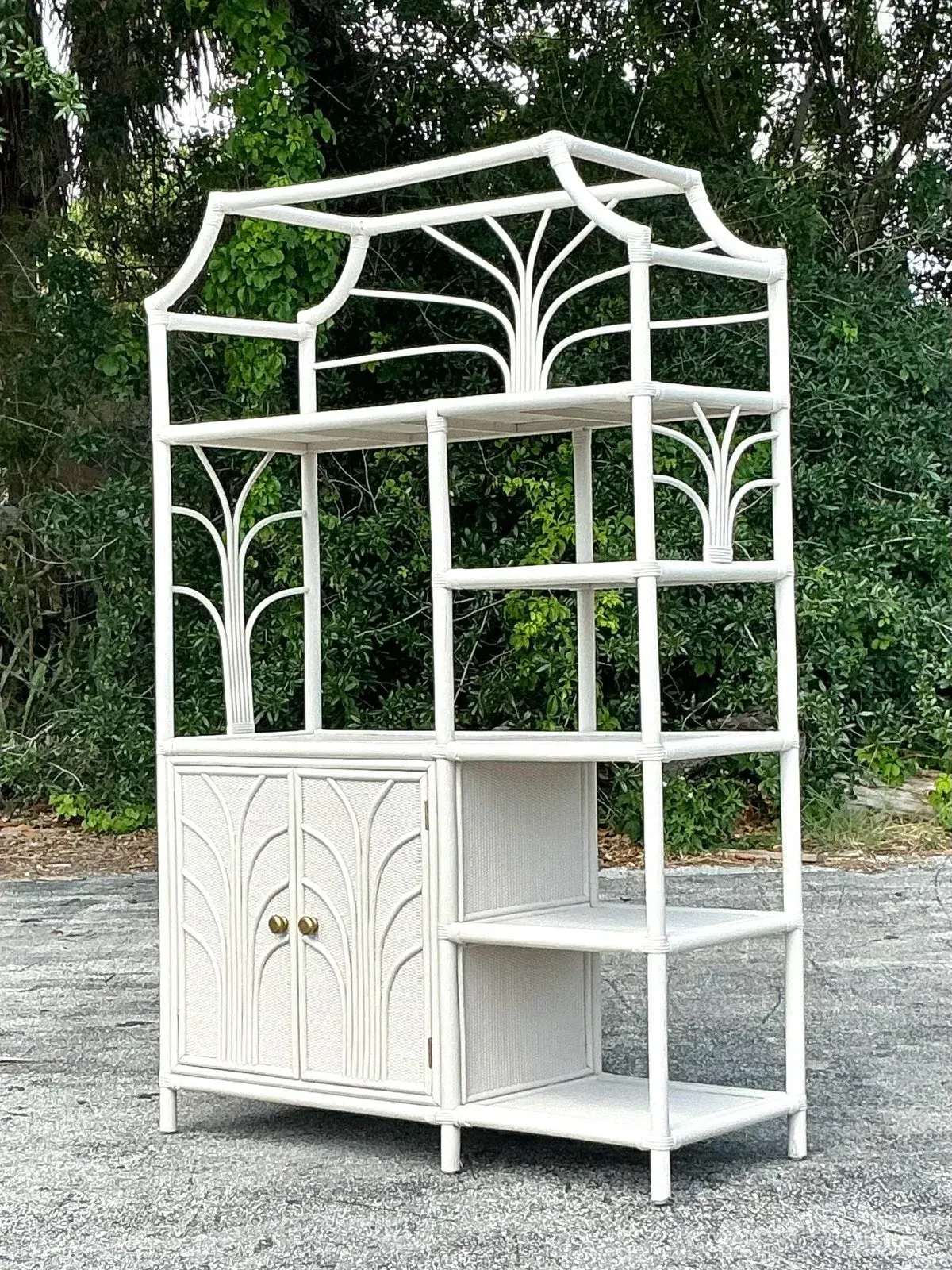 Vintage Coastal Notched Rattan Etagere — additional photo 6