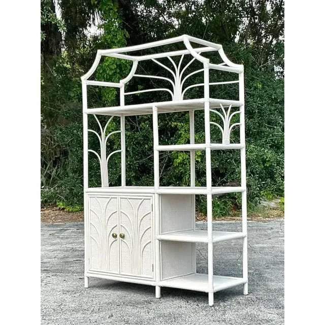 Vintage Coastal Notched Rattan Etagere — additional photo 7