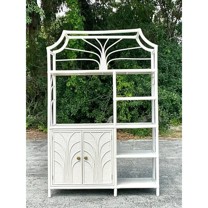 Vintage Coastal Notched Rattan Etagere — additional photo 8