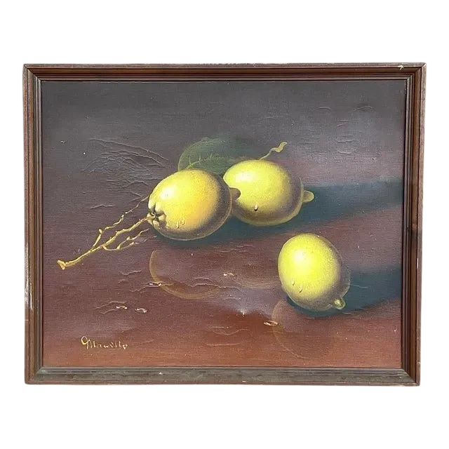 Vintage Coastal Original Oil Painting of Lemons