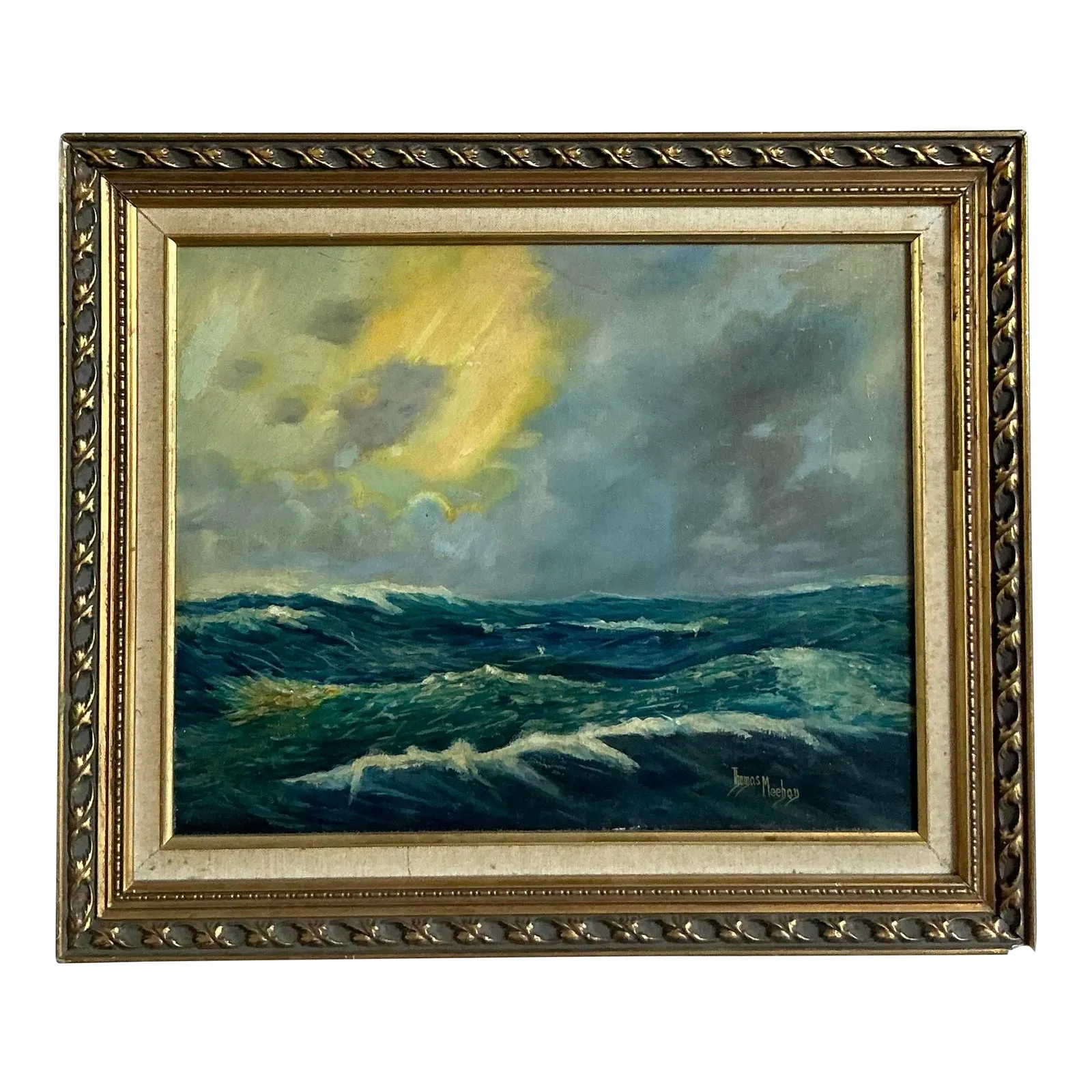 Vintage Coastal Original Seascape Oil on Canvas — additional photo 1