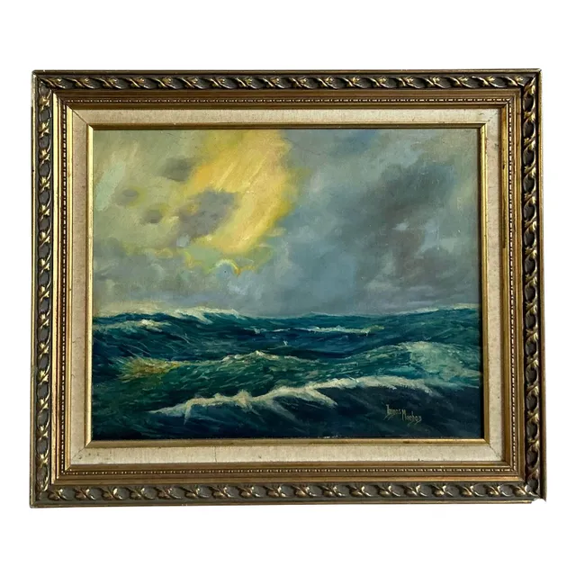 Vintage Coastal Original Seascape Oil on Canvas — additional photo 1