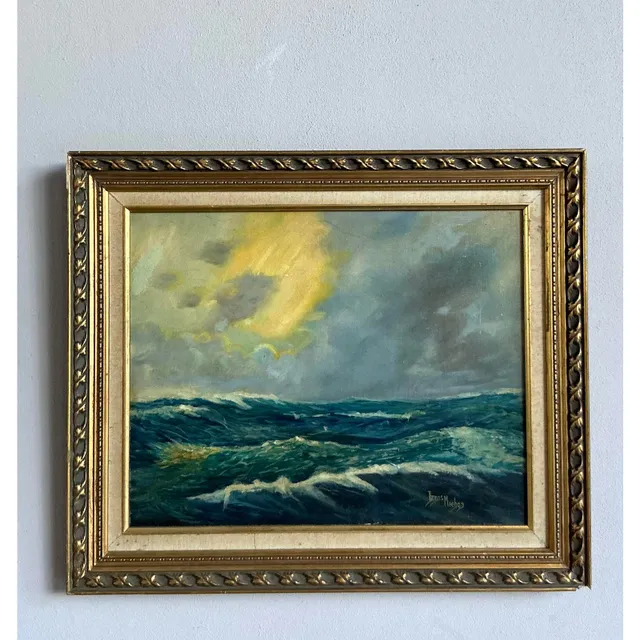Vintage Coastal Original Seascape Oil on Canvas — additional photo 2