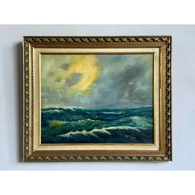 Vintage Coastal Original Seascape Oil on Canvas — additional photo 3